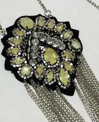 Vintage Artisan Pale Yellow Crystal Rhinestone Pendant Necklace Chain Fringe