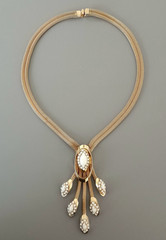 Vintage MCM Mesh Necklace – Gold Tone White – Sculptural – Mid Century