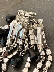 VTG BLACK JET & CLEAR RHINESTONE WATERFALL BROOCH & EARRINGS SET