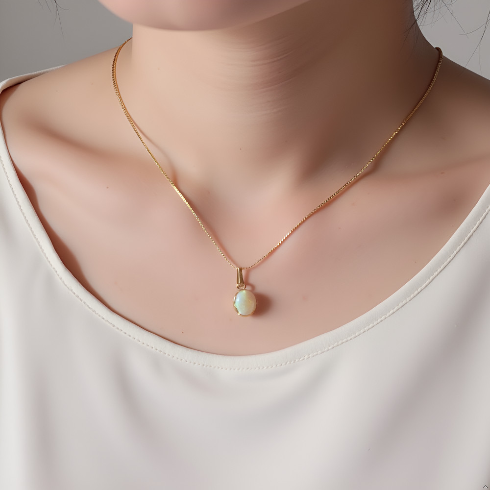 Natural Australian Pin Fire Opal Pendant Necklace, 14K Solid Gold, 0.95 CTW