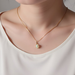 Natural Australian Pin Fire Opal Pendant Necklace, 14K Solid Gold, 0.95 CTW