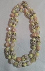 Vintage Beaded Yellow, Peach & Creme Double Strand Floral Lucite Necklace 17in