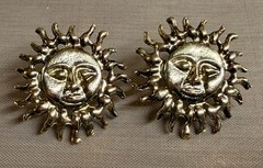 Vintage Brass Celestial Sun Face Post Earrings 31mm NOS Bright Gold 1 Pair Jewel