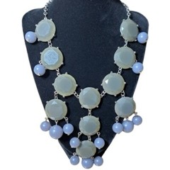 Vintage Women’s Bubble Style Necklace Olive Green & Gra,y Silver Tone 16 inches