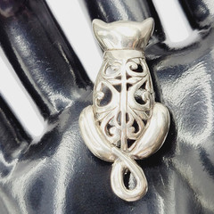 Cat Kitty Kitten Open Filigree Sterling Silver 925 Jezlaine Vintage Brooch Pin