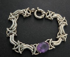 Estate Sterling Silver Necklace & Bracelet W/ Amethyst 106.5 Grams