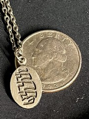 VINTAGE 1976 WTW PEWTER TRIBAL PENDANT ON 15” SILVER ROLO CHAIN