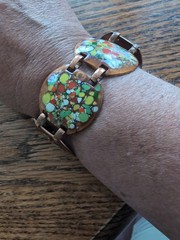 Vtg Unbranded Very Unique Copper & Enamel Link Bracelet~1.5″ Wide~7.5″ Long@~