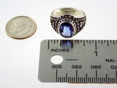 Vintage Sterling Silver Oval Cut Sapphire Ring 925 Size 6 Weighs 5.7g Dot Trim