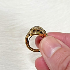 Vintage Trifari Gold Tone Laced Design Ring Adjustable for sizes 5-6