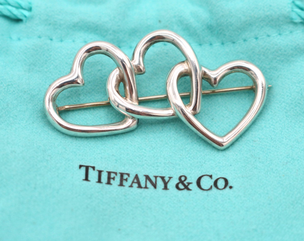Vintage Tiffany & Co. Triple Heart Sterling Silver 925 Pin Brooch 1984 5.87g