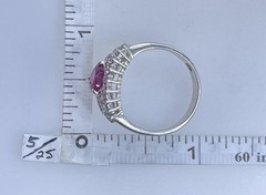 Vintage Heart Shaped Pinkish Red & Clear Cubic Zirconia Sterling Ring Size 9 1/4
