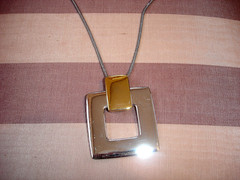 Vintage LR Lady Remington 2″ Silver Gold Square Pin/Pendant Silver Tone Necklace