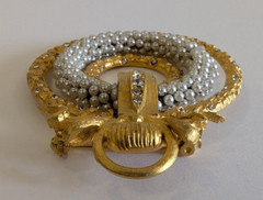 Vintage Large Rhinestone & Pearl Rings Brooch Pin