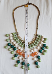 Beaded Necklace with Rhinestones Big Style Gold Tone