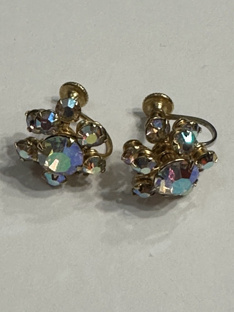 Vintage Aurora Borealis Rhinestone Screw-Back Earrings – Mid-Century 1950’s