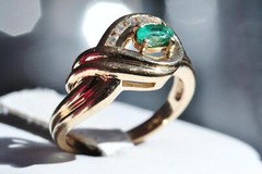 14k yellow gold sz 6.25 swirl ring 0.33ct natural, treated emerald diamond 3.9g