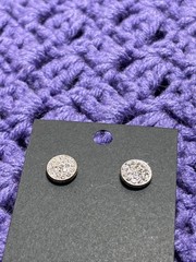 Vintage Silvertone Clear Rhinestone Pave Circle Stud Earrings 3/8 inch