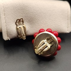 Vintage earrings necklace set nautical cluster clip ons red white beads READ