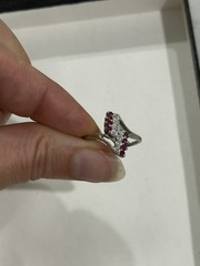 10K White Gold Natural Diamond & Ruby Ring Size 7.5 Vintage Estate 2.39g