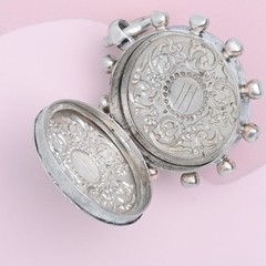 Antique Victorian Niello Silver Unique Foliate Large Double Sided Pendant Locket