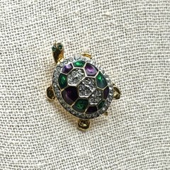 CRYSTAL TURTLE Tortoise Brooch Pin Gold Green Purple VINTAGE Green Eyes
