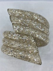 Vintage Lucite Confetti Bracelet Gold White Wide Bypass Clamper