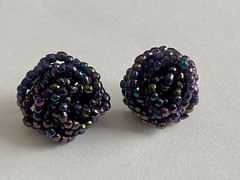 Vintage Multi-Strand Purple Peacock Seed Bead Choker Necklace Matching Earrings