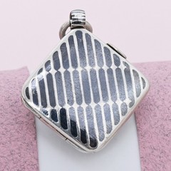 Antique Victorian Niello Silver Unique Striped Double Sided Charm Pendant Locket