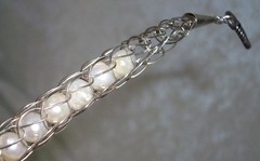 Vintage 925 Sterling Silver Chainmaille Pearl Viking Dragon Tail Toggle Bracelet