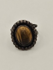 Vintage Sterling Silver Ring W/ Tiger’s Eye Cabochon Size 7.25, Signed JMS, H17