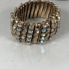 Vintage Goldtone 5 Row Aurora Borealis Rhinestone Bracelet Cuff Expandable