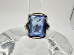 Antique Old VTG 10k Gold Filled Signed Ring SZ11 Blue Glass Damage 9.3gram READ