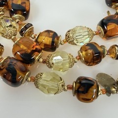 Vintage Vendome Necklace Gold Tone Cognac & Cream Glass Beads 26″