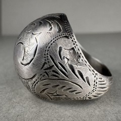 Vintage Sterling Silver 925 Oxidized Boho Etched Wide Round Domed Ring Size 7.75