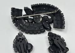 Vintage Estate Jet Black Rhinestone Japanned Pin Earring Jewelry Set
