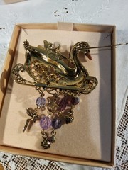 Kirks Folly Swan Princess Winged Fairy Brooch Pin Enamel Crystals Gold Tone