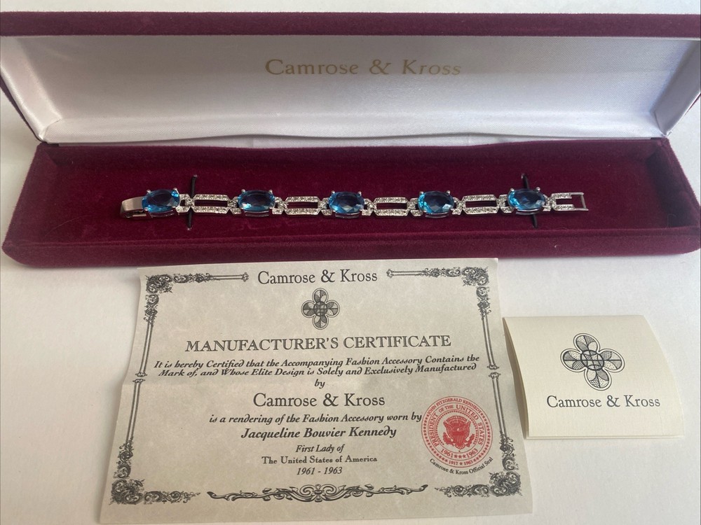 Camrose & Kross Jacqueline Kennedy Blue Topaz Silver Chain Link Bracelet JBK