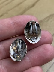 925 Sterling Silver Signed Orange Resin Clip On Earring