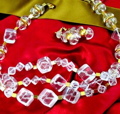 Vtg Runway Rare Modernist NAPIER “Crystal Ice” Resin 3 Strand Necklace Earrings