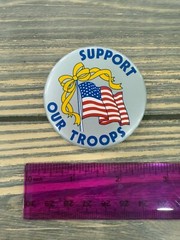 Support Our Troops Patriotic Pinback Button With American Flag Design Vintage