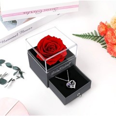 Birthday Gift for Mom Red Preserved Rose with Mom Necklace Purple Stone b35