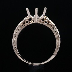 Solid 14K White Gold Diamond Ring 8mm Round Vintage Antique Semi Mount Setting
