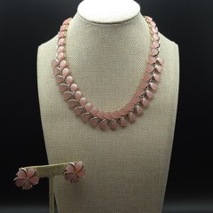 Vintage Kramer Pink Moonglow Thermoset Lucite Necklace Clip Earrings Demi Parure