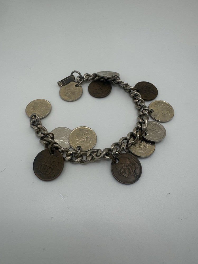 Vintage Coin Bracelet: Heavy Silver Tone Links, Coins