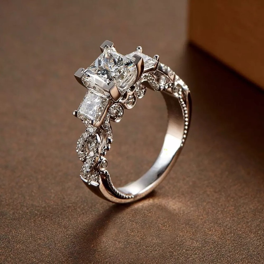 1.75Ct Princess Lab Created Diamond 14K White Gold Finish Anniversary Gift Ring