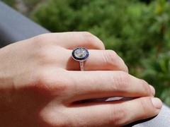 Art Deco Old Mine Lab-Created Diamond Halo Engagement 14K White Gold Finish Ring