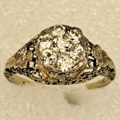 Antique 18K White Gold Diamond Cluster Filigree Engagement Ring Edwardian? Deco?