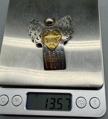 Vintage Mexico 925 Sterling Silver & Brass Angel Heart Pin Brooch Pendant 13.57g