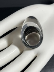 Chunky Lucite Dome Ring Clear Silver Bubble Shimmer 8 Retro Statement Runway